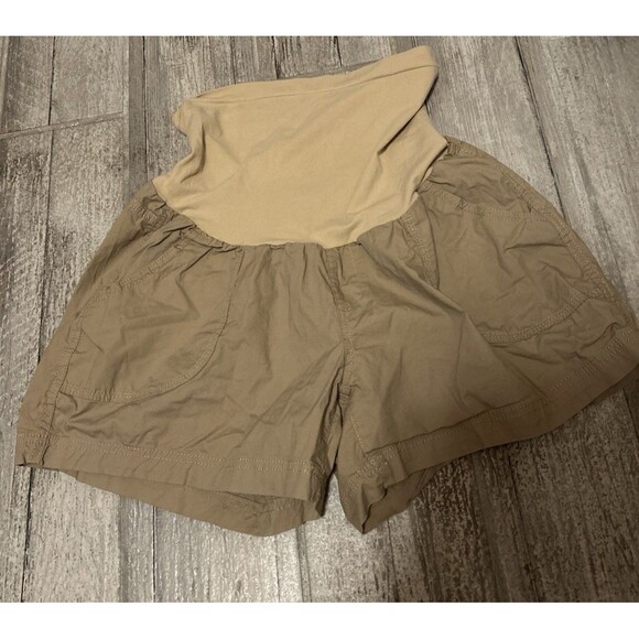 Motherhood Maternity Women’s Taupe Shorts Size Large Secret Fit Body /Pockets - Picture 1 of 7